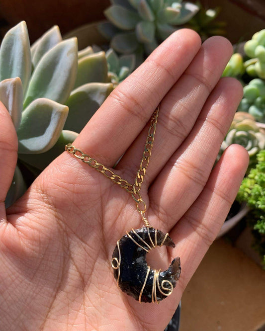 Obsidian moon necklace